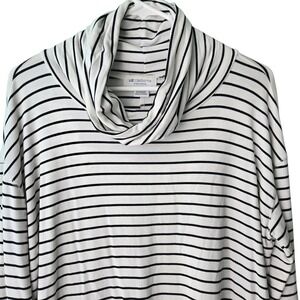 Liz Claiborne Weekend Womens Striped Cowl Neck Tunic Top Black White Large